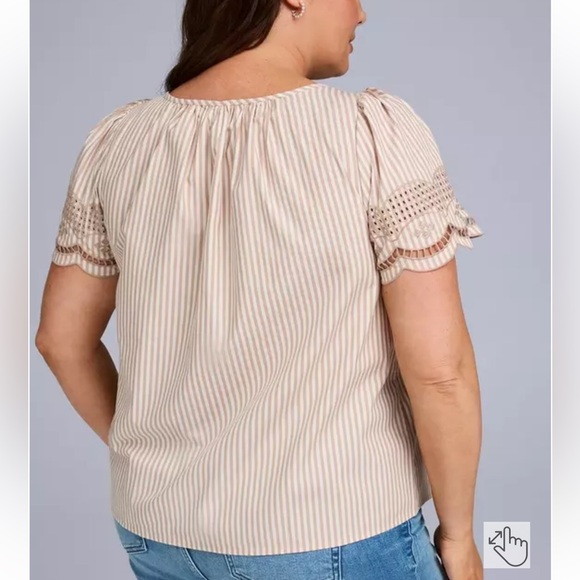 TORRID BELLE ISLE WOMENS SCALLOP SLEEVE STRIPED BEIGE WHITE BLOUSE 4X - Picture 8 of 8